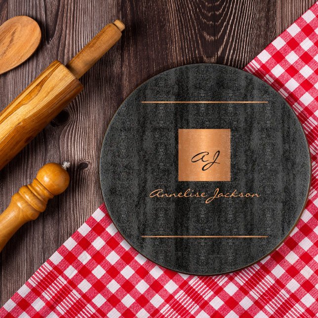 Elegant modern monogram name unique black gold  cutting board (Creator Uploaded)
