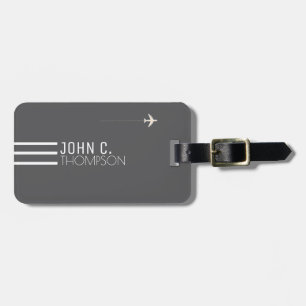 elegant & modern monogram on grey travel luggage tag