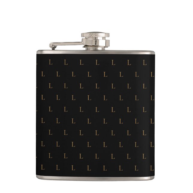 Elegant Modern Monogram Pattern Black Hip Flask (Front)