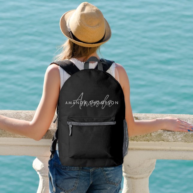 Elegant Modern Monogram Personalised With Name Printed Backpack (Creator Uploaded)