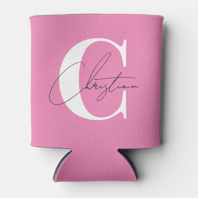 Elegant Modern Monogram Pink Can Cooler (Front)