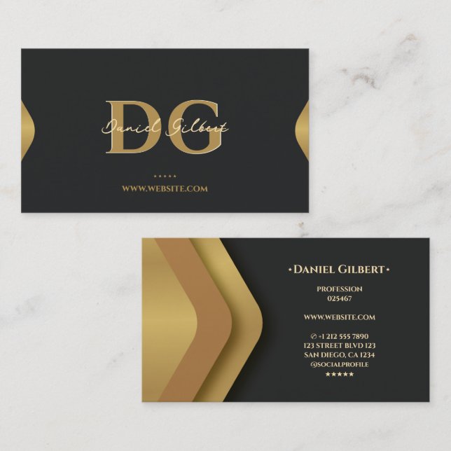 Elegant Modern Monogram Professional Gold Business Card (Front/Back)