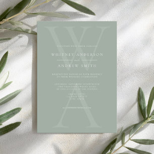 Elegant Modern Monogram Sage Green Wedding Invitation