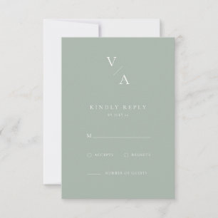 Elegant Modern Monogram Sage Green Wedding RSVP Card