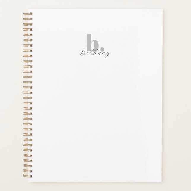 Elegant Modern Monogram Script Name  Planner (Front)