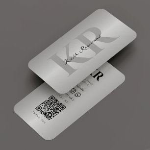 Elegant Modern Monogram Silver Professional Business Card
