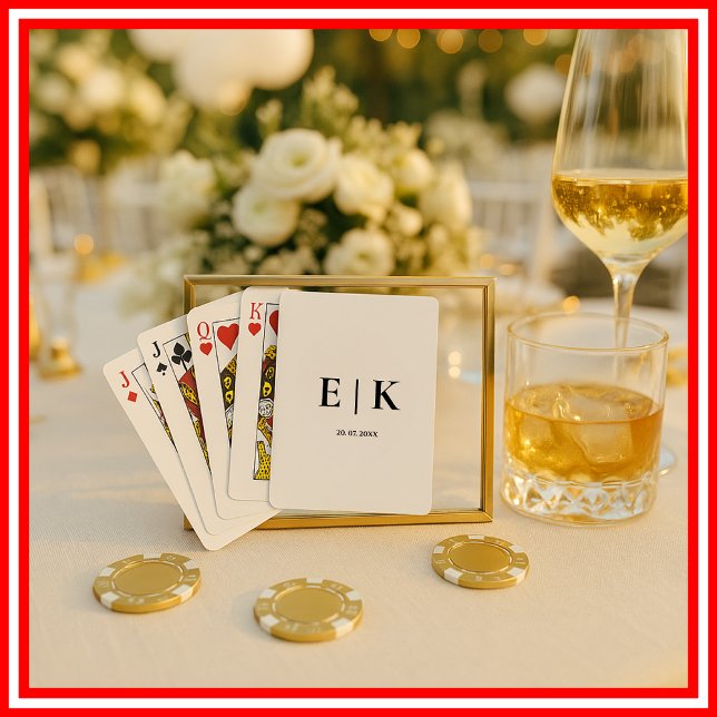 Elegant Modern Monogram Simple Black White Wedding Playing Cards (Creator Uploaded)