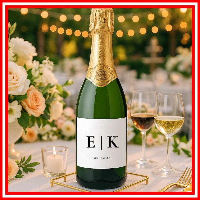 Elegant Modern Monogram Simple Wedding Sparkling Wine Label (Creator Uploaded)