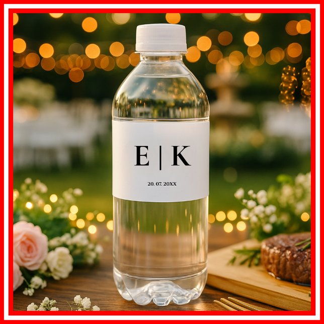 Elegant Modern Monogram Simple Wedding Water Bottle Label (Creator Uploaded)
