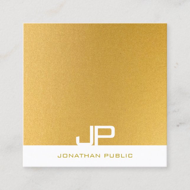 Elegant Modern Monogram Template Trendy Gold Square Business Card (Front)
