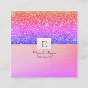 Elegant Modern Monogram Violet Ombre Glitter Square Business Card
