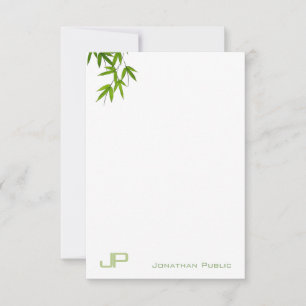 Elegant Modern Monogram Watercolor Bamboo Leaves Card