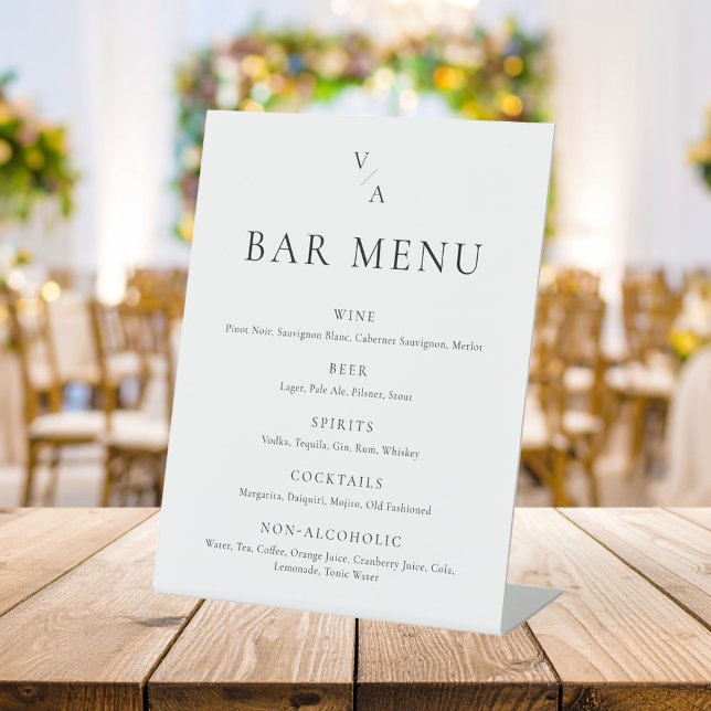 Elegant Modern Monogram Wedding Bar Menu Pedestal Sign (Creator Uploaded)