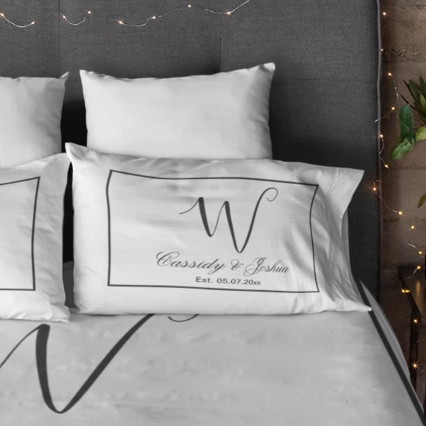 Elegant modern monogram wedding keepsake gift pillowcase (Creator Uploaded)