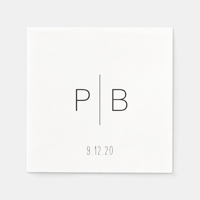 Elegant Modern Monogram Wedding with Custom Date Napkin (Front)
