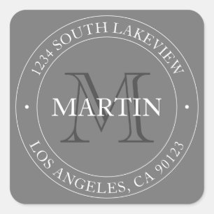 Elegant Modern Monogram White & Grey Square Sticker