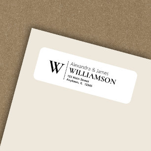 Elegant Modern Monogram White Return Address Label