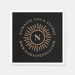 Elegant Modern Monogram Yellow Gold Black Napkin