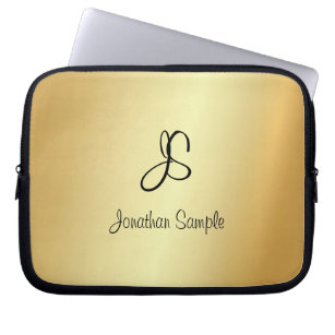 Elegant Modern Monogrammed Faux Gold Template Laptop Sleeve