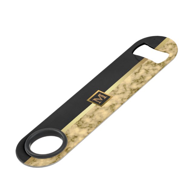 Elegant Modern Monogrammed Marble Black Gold (Front Angled)
