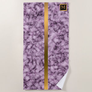 Elegant Modern Monogrammed Marble Black Gold Beach Towel
