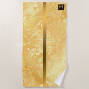 Elegant Modern Monogrammed Marble Black Gold Beach Towel