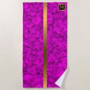 Elegant Modern Monogrammed Marble Black Gold Beach Towel