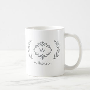Elegant Modern Monogrammed Wreath Trendy Grey Chic Coffee Mug