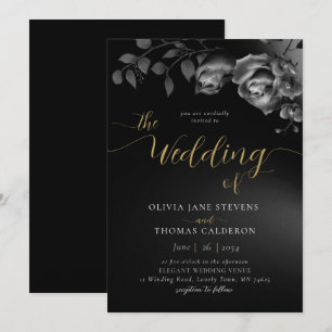Elegant Modern Moody Black White Floral Wedding Invitation