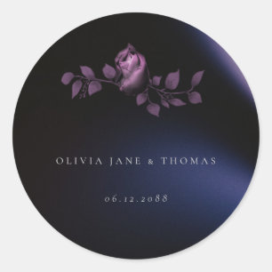 Elegant Modern Moody Dark Purple Floral Wedding Classic Round Sticker