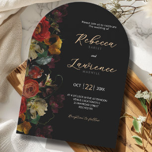 Elegant modern moody flowers arch wedding invitation