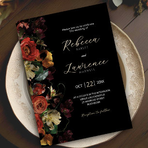Elegant modern moody flowers wedding Invitation