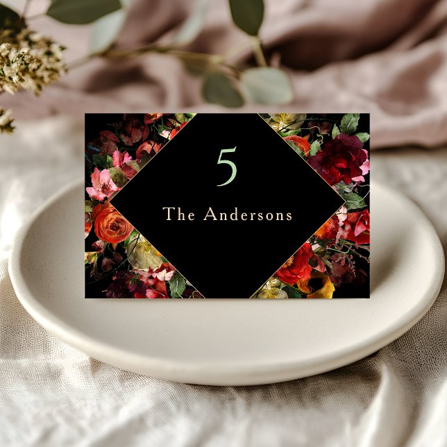 Elegant modern moody flowers wedding place card (Creator Uploaded)