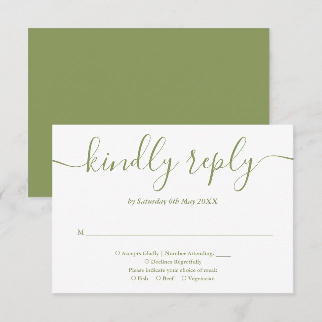 Elegant Modern Moss Green Script RSVP Card (Front/Back)