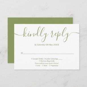 Elegant Modern Moss Green Script RSVP Card