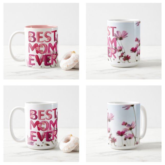 Elegant Modern Mother's Best Mum Ever Pink Floral Coffee Mug (Elegant Modern Mother's Best Mom Ever Pink Floral Coffee Mug)