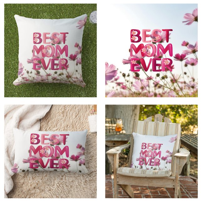Elegant Modern Mother's Best Mum Ever Pink Floral Lumbar Cushion (Elegant Modern Mother's Best Mom Ever Pink Floral Lumbar Pillow)