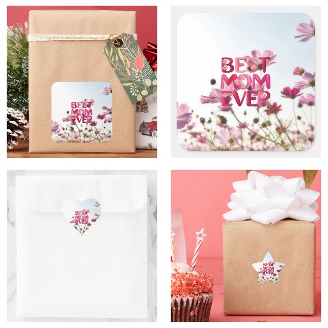 Elegant Modern Mother's Best Mum Ever Pink Floral Square Sticker (Elegant Modern Mother's Best Mom Ever Pink Floral Square Sticker)