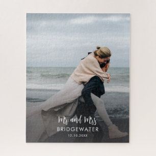 Elegant Modern Mr and Mrs Monogram Wedding Photo Jigsaw Puzzle
