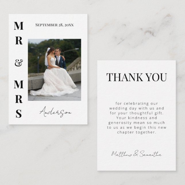 Elegant Modern Mr and Mrs Wedding Thank You Card (Front/Back)