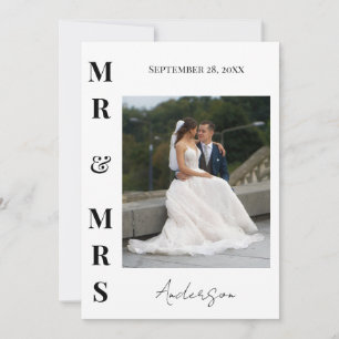 Elegant Modern Mr and Mrs Wedding Thank You Card