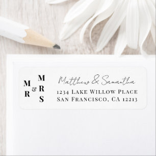 Elegant Modern Mr and Mrs Wedding Thank You Return Address Label