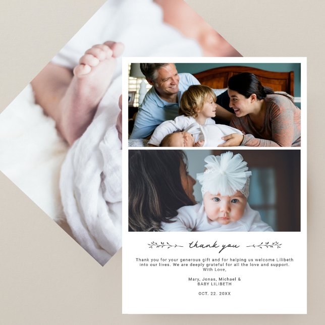 Elegant Modern Multi Photo Collage Baby Shower Thank You Card (Creator Uploaded)