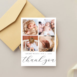 Elegant Modern Multi Photo Collage Baby Shower Thank You Card