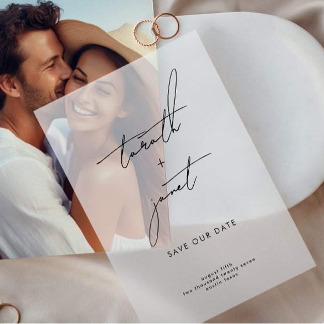 elegant modern names save our date vellum invitations (Creator Uploaded)