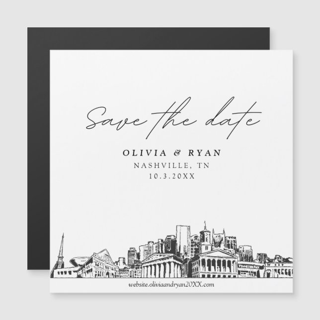 Elegant Modern Nashville Save the Date Magnet (Front/Back)