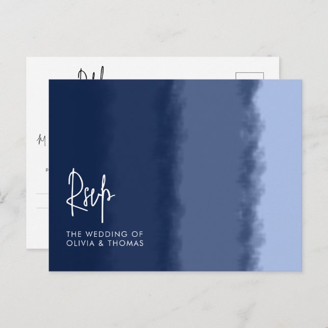 Elegant Modern Navy Beach Waves Wedding Meal RSVP Invitation Postcard (Front/Back)