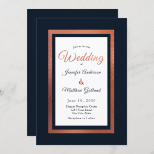 Elegant Modern Navy Blue and Copper Wedding Invitation