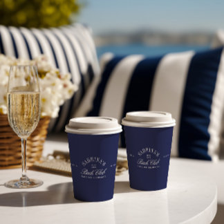 Elegant Modern Navy Blue Bachelorette Paper Cups