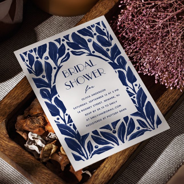 Elegant modern navy blue floral bridal shower invitation (Creator Uploaded)